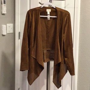 Chico’s faux suede lapel cardigan size Med chestnut brown